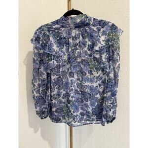 Sabina Musayev Designer Top Blue lavender Sheer Floral‎ Print Women’s Small